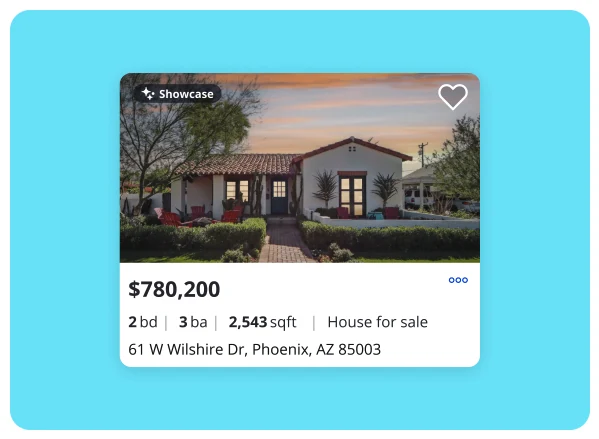 A Zillow search result card carrying the Showcase badge above the listing photo