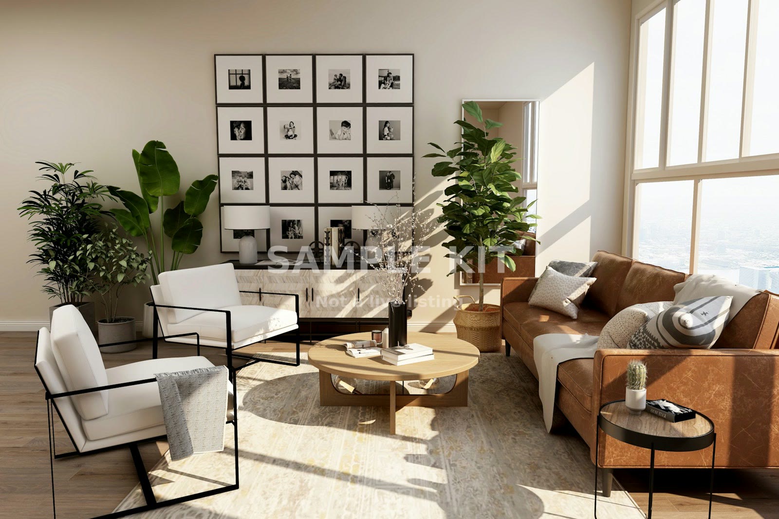 Living room of the sample home
